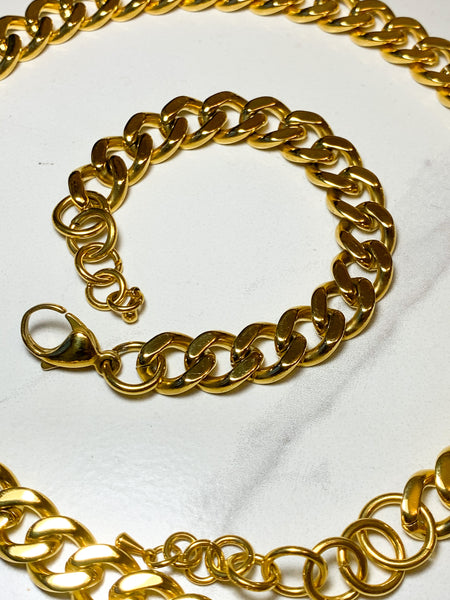 Cleo Cuban Set - Bracelet & Necklace - Gold