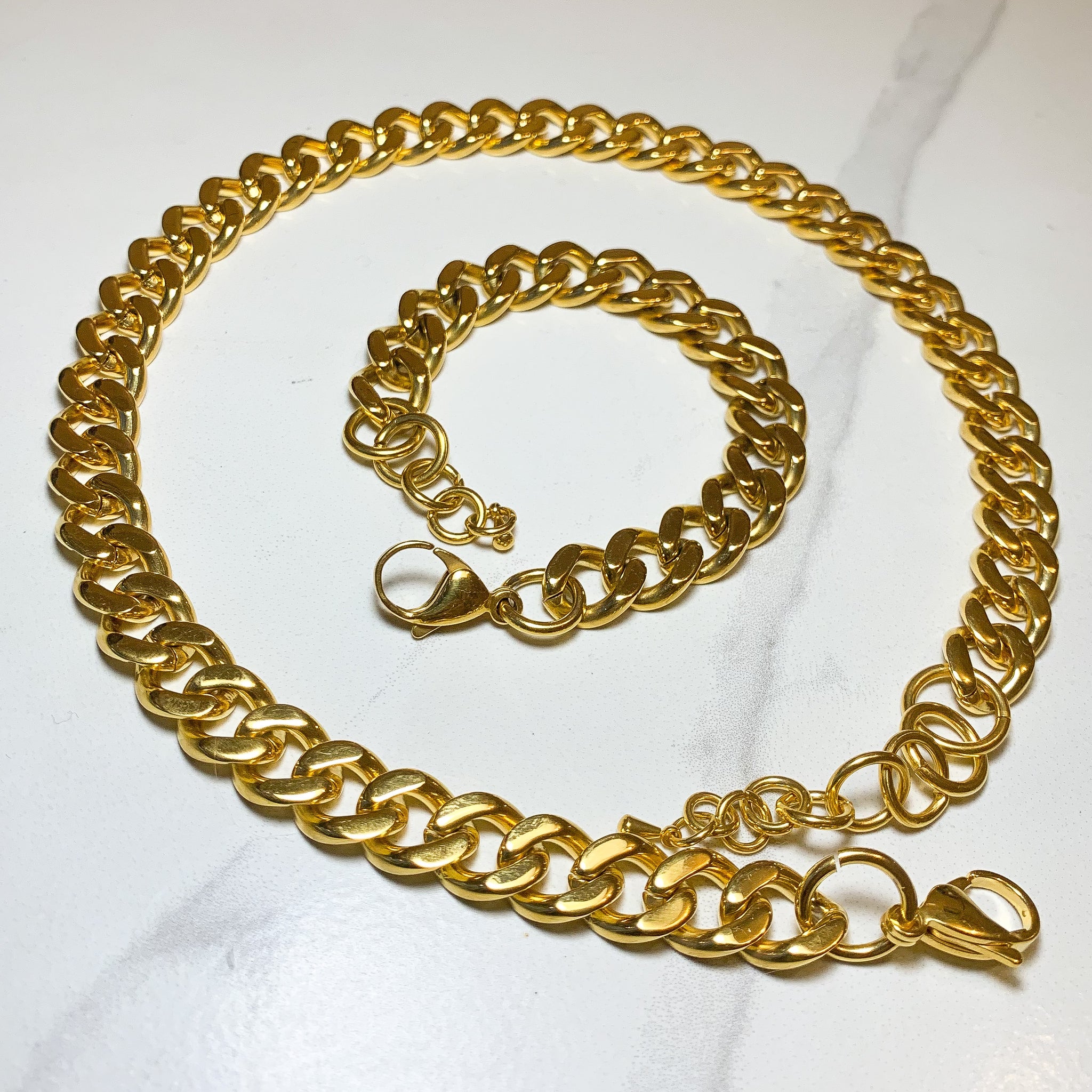 Cleo Cuban Set - Bracelet & Necklace - Gold