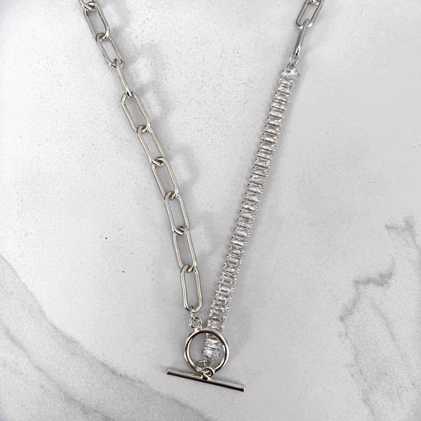 Dorothy Mixed T-Bar Necklace - Silver