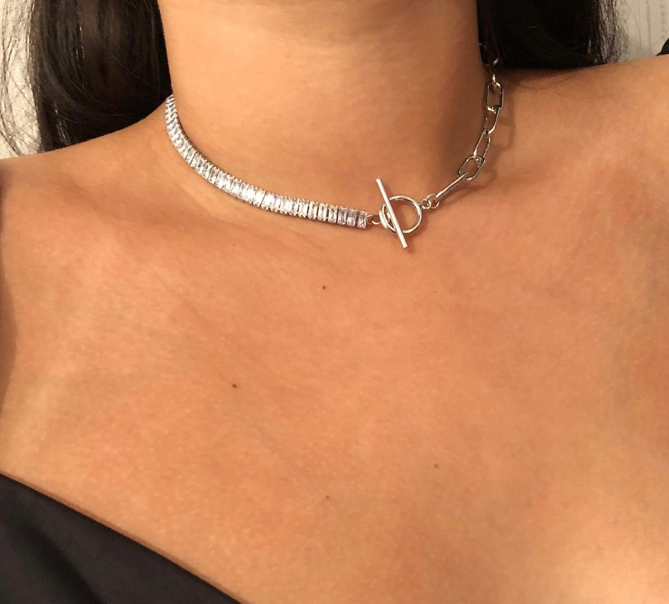 Dorothy Mixed T-Bar Necklace - Silver
